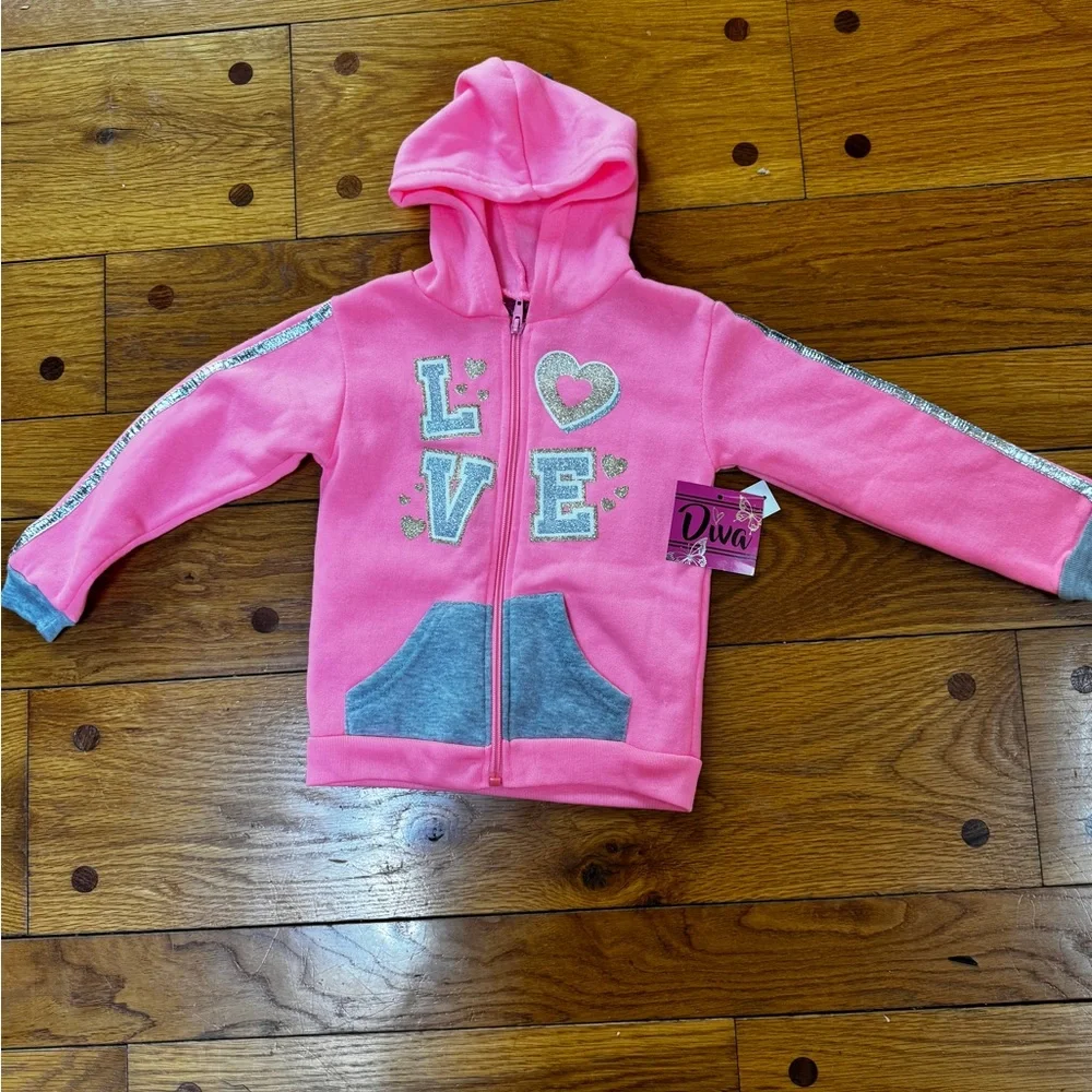 NWT Pink Love Hooded Sweatshirt Jacket 4T Zip Up Front NEW